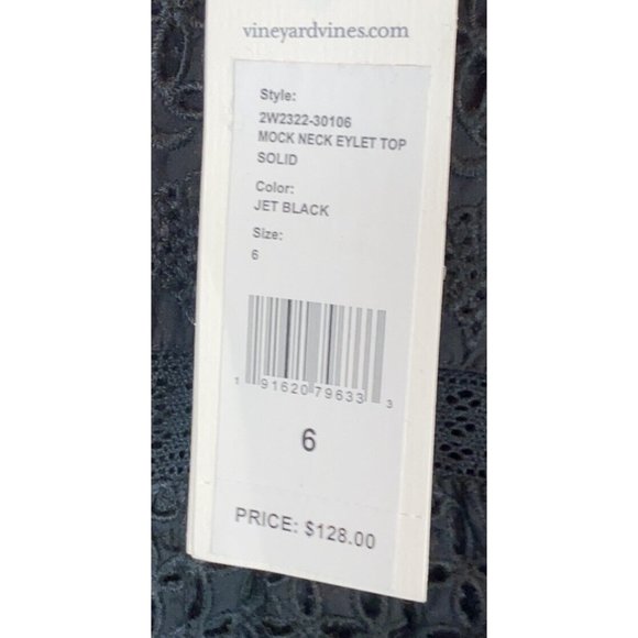 NWT VINEYARD VINES Womens' Mock Neck Eyelet Top Blouse Black Size 6 $128.00 - Picture 6 of 8